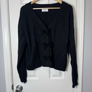 OLD NAVY Womens Black V Neck Button Front Cardigan Sweater Size XL Velvet Bow